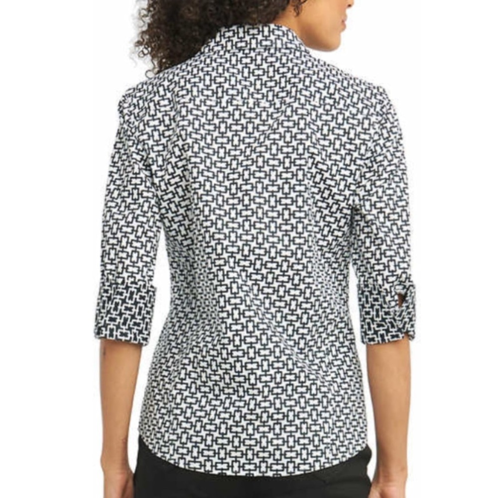 Foxcroft Women’s XXL Black And White Chain Patterned Blouse - Picture 2 of 7